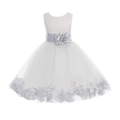 Wedding Pageant Flower Petals Girl Ivory Dress with Bow Tie Sash 302a 12-18m