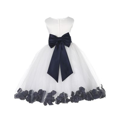 Wedding Pageant Flower Petals Girl Ivory Dress with Bow Tie Sash 302a 12-18m