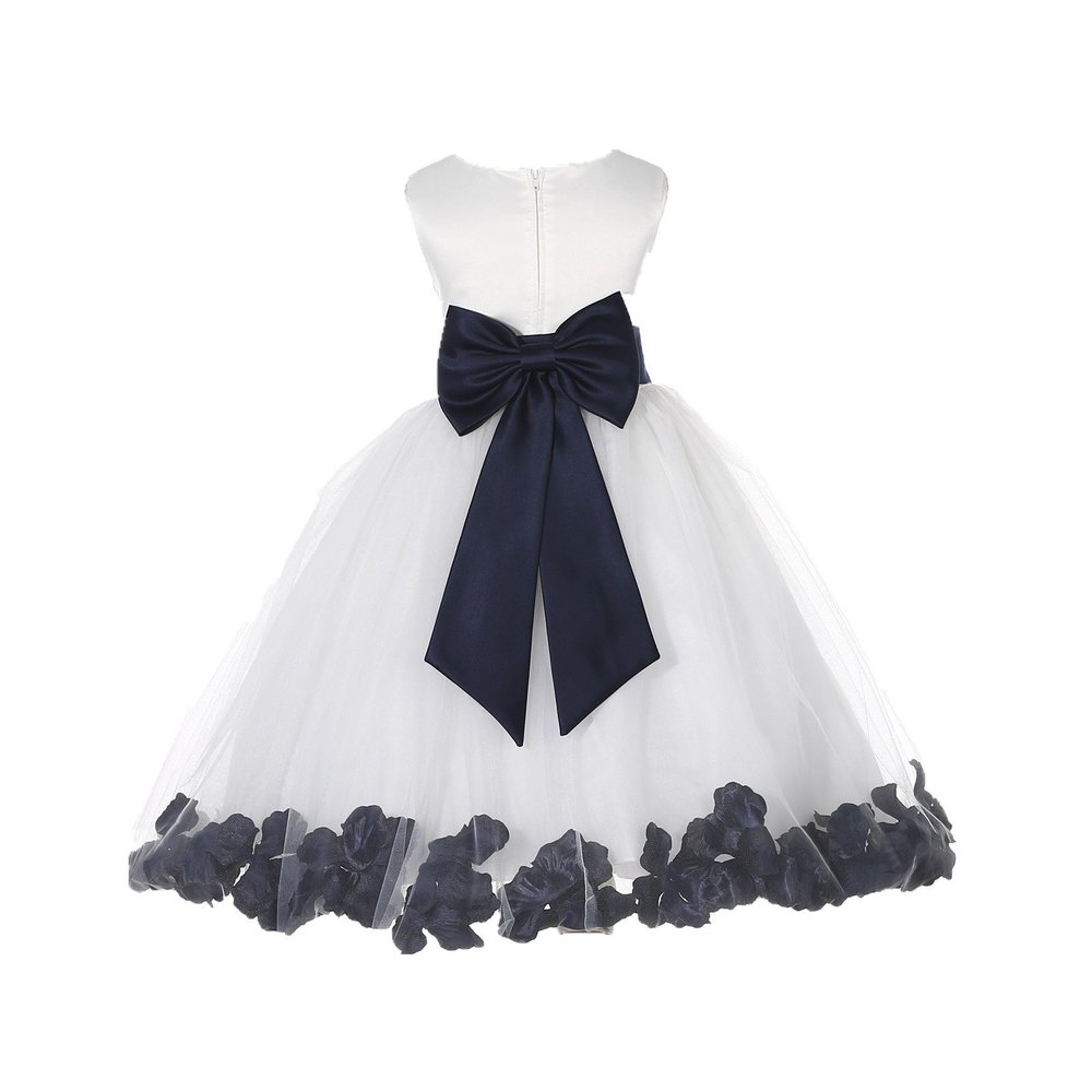 Wedding Pageant Flower Petals Girl Ivory Dress with Bow Tie Sash 302a 12-18m