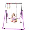 Gymnastics Bar for Kids Expandable Kip Bar 3 in 1 Set with Swing Seat, 2 Trapeze Rings Height Adjustable - Gymnastic Horizontal Bar Monkey Bar Jungle Gym Junior Training Gymnasts Balance Bar (Pink) view 1