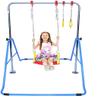Gymnastics Bar for Kids Expandable Kip Bar 3 in 1 Set with Swing Seat, 2 Trapeze Rings Height Adjustable - Gymnastic Horizontal Bar Monkey Bar Jungle Gym Junior Training Gymnasts Balance Bar (Blue) view 1