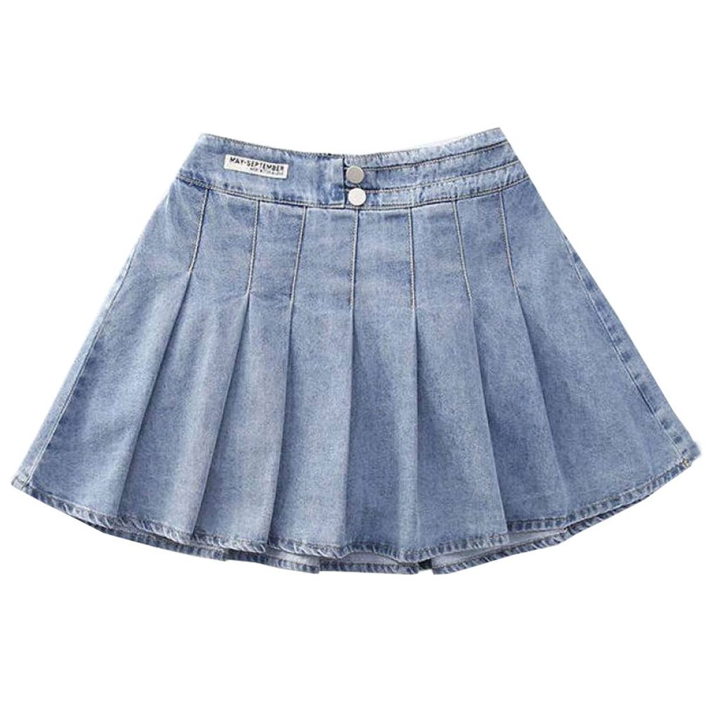 Milokado 3-12 Years Skirts for Teen Girls Kids Blue Elastic High Waist A Line Pleated Denim Skirt(Blue, 5-6 Years)