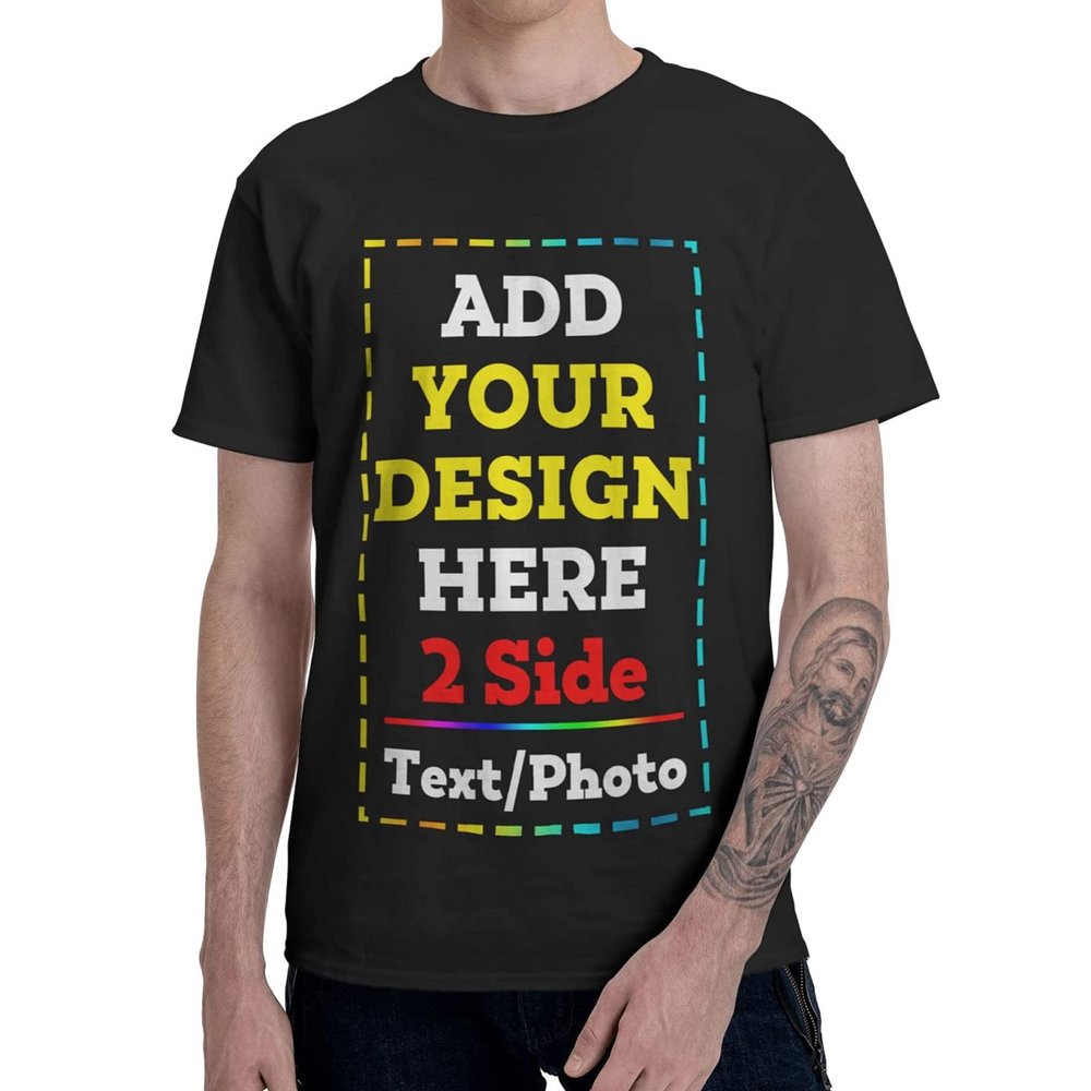 2 Side Add Your Own Design/Text/Photo Custom Personalized Men&Women T-Shirt Tee Black