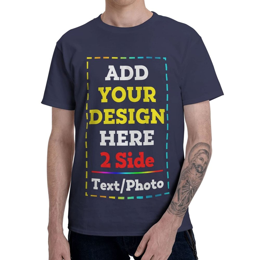 2 Side Add Your Own Design/Text/Photo Custom Personalized Men&Women T-Shirt Tee Navy