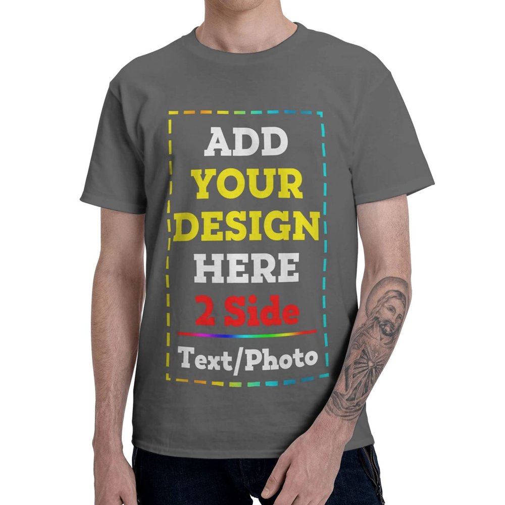 2 Side Add Your Own Design/Text/Photo Custom Personalized Men&Women T-Shirt Tee Deep Heather