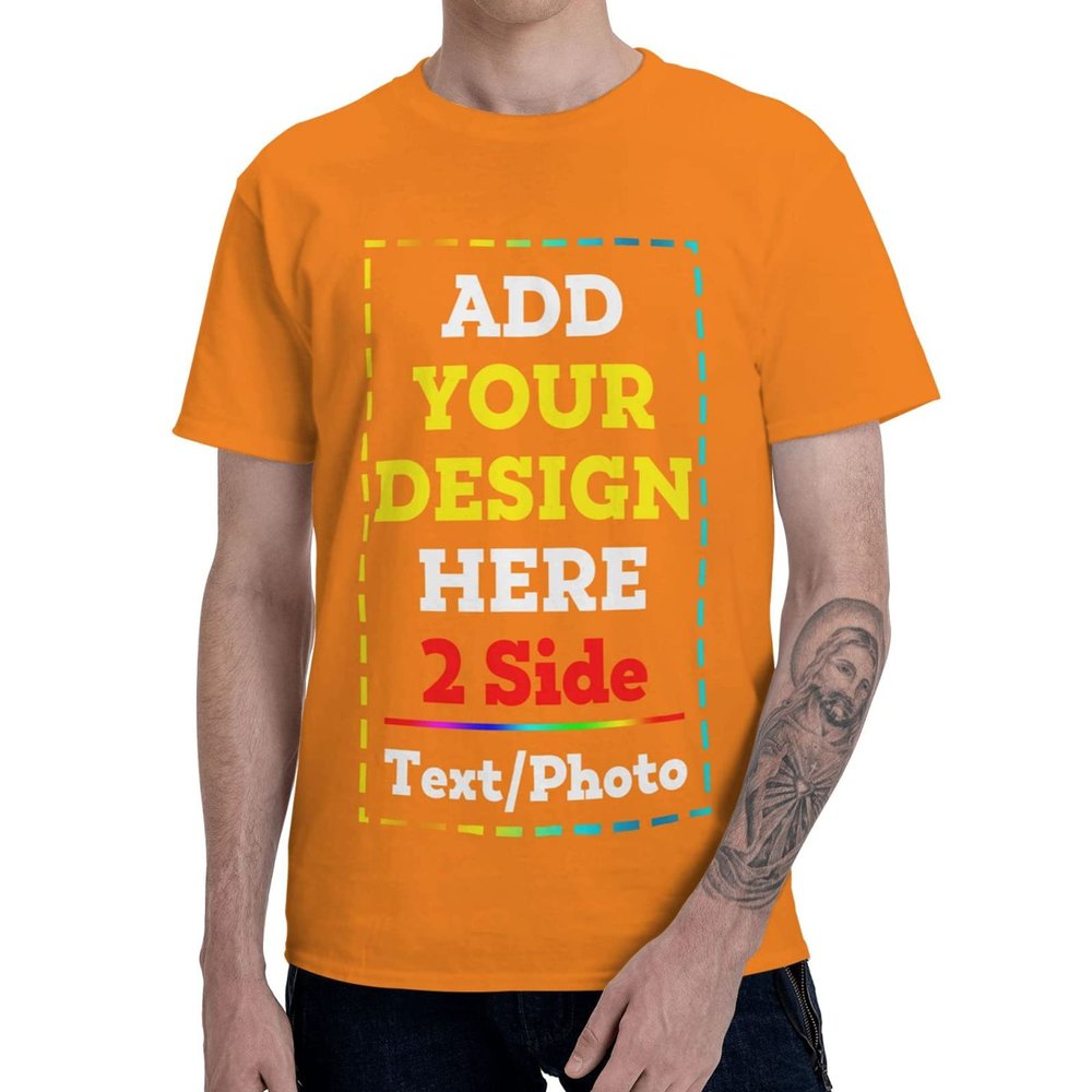 2 Side Add Your Own Design/Text/Photo Custom Personalized Men&Women T-Shirt Tee Orange