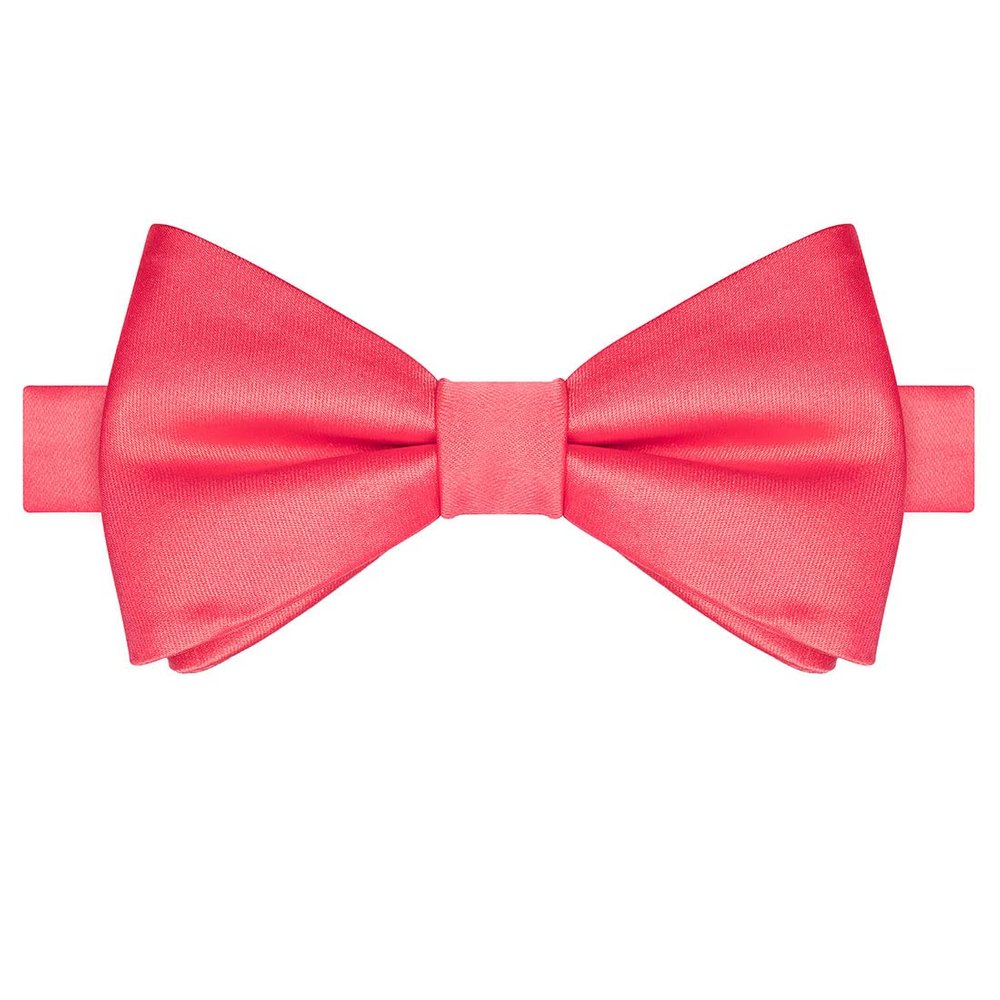 KissTies Pre-Tied Bow Tie Coral Classic Solid Satin Tuxedo Bowties Watermelon Color