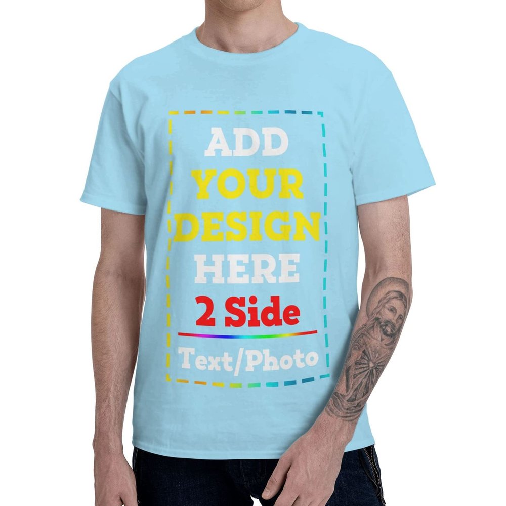 2 Side Add Your Own Design/Text/Photo Custom Personalized Men&Women T-Shirt Tee Sky Blue