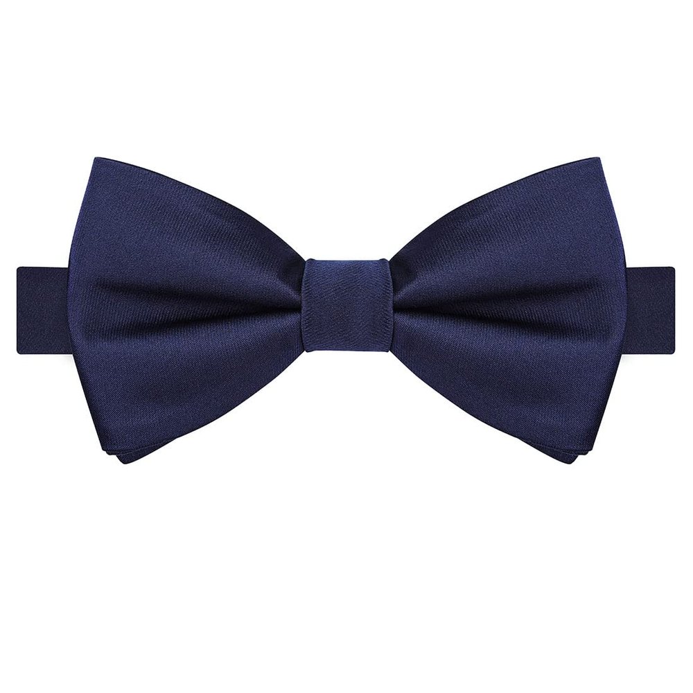 KissTies Pre-Tied Marine Blue Bow Tie Classic Navy Solid Satin Tuxedo Bowties