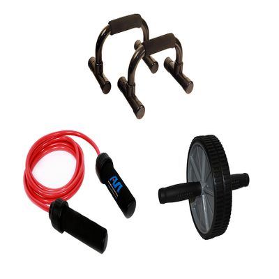 Ader Total AB Workout Set- Weighted Jump Rope, Ab Wheel & Push-Up Bars