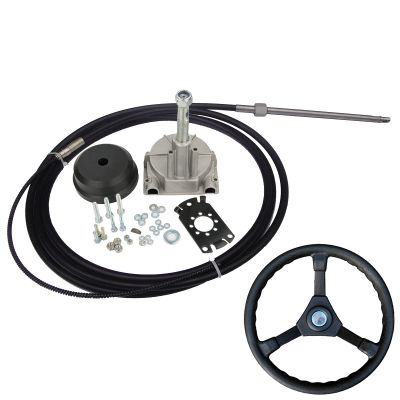 Outboard Steering System,Marine Turbine Rotary Steering System Outboard Boat Steering Kit with 13.5" Steering Wheel and Steering Cable Rotary Helm 3/4" Tapered Shaft 90 Bezel Fixing Kits (10FT)