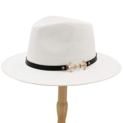 2021 Plain Color Panama Straw Hats Fedora Soft Vogue Men Women Stingy Brim Caps 6 Colors Choose 58 cm (Color : White, Size : 56-58cm)