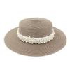 French Retro Women Travel Sun Hat Flat Top Hat Outdoor Travel Straw Holiday Pearl Weaving Belt Aristocratic Hat Beach Hat (Color : Light Coffee, Size : 56-58cm) view 1