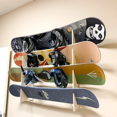 Factory Crafts Wooden Board Rack Display Shelf - Snowboard Skateboard Ski Longboard Changeable Size Wood Color