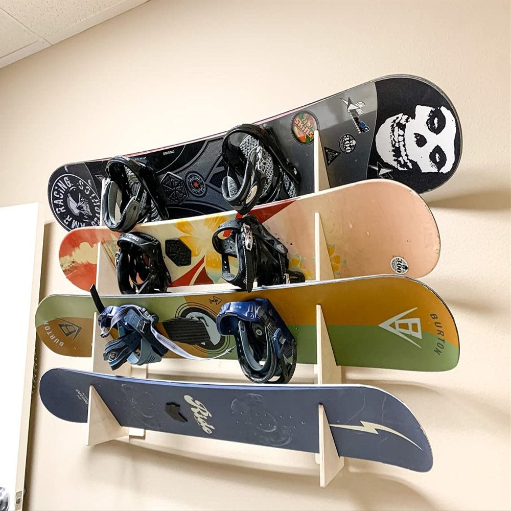 Factory Crafts Wooden Board Rack Display Shelf - Snowboard Skateboard Ski Longboard Changeable Size Wood Color