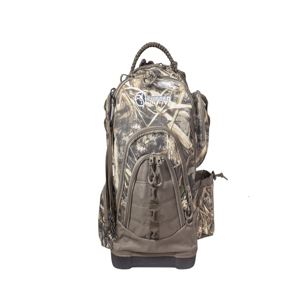 Cupped Waterfowl Hunting Backpack/Bag, Durable Duck Hunting Bag with Waist Belt & Waterproof Bottom, Realtree MAX-7 Camo