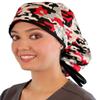 Sparkling EARTH Red, Black and Grey Gray Camouflage Cotton Big Hair Ponytail Surgical Style Scrub Cap with Sweatband - Made in The USA! view 1