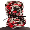 Sparkling EARTH Red, Black and Grey Gray Camouflage Cotton Big Hair Ponytail Surgical Style Scrub Cap with Sweatband - Made in The USA! view 2