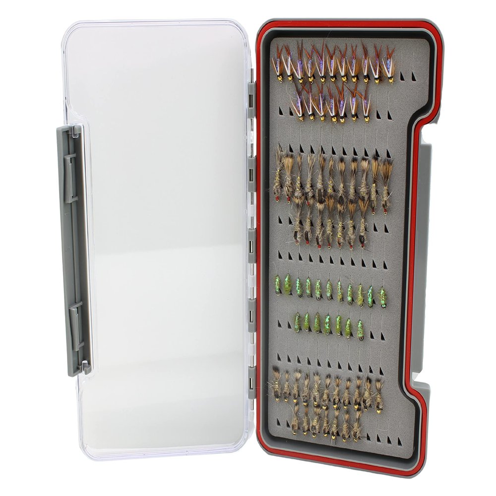 Wild Water Fly Fishing Nymph Assortment, 72 Flies with Large Thin Fly Box for Trout, Panfish, Crappie, Sunfish
