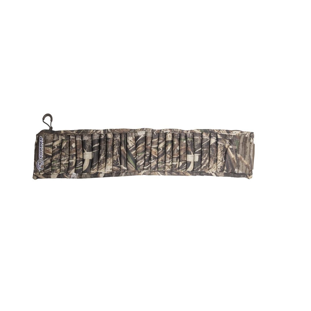 Cupped Waterfowl 25 Shotgun Shell Storage Belt, Quick Access Ammunition Shell Belt Adjustable up to 54" Waist, Realree MAX-7 Camo