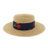 2021 sun hat women men sun hats bow hand made straw cap beach Flat brim hat casual girls summer cap (Color : Light coffee, Size : 56-58cm) view 3