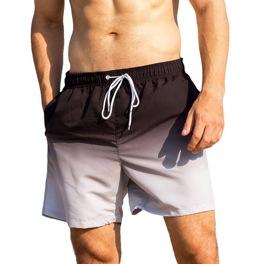 MADHERO Mens Swim Trunks Short Bathing Suit with Mesh Lining Swimming Shorts Black Grey Size L