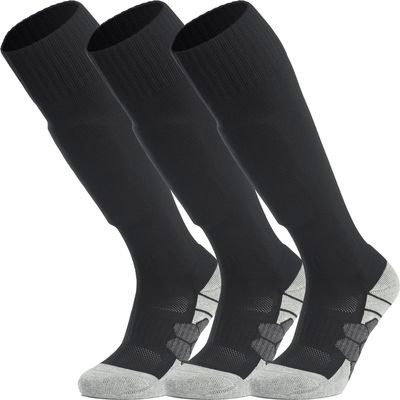 APTESOL Youth Soccer Socks Knee High Team Sport Cushion Sock Women Men Long Tube Cotton Athletic Compression Socks (3-Pair Black-A,X-Small)