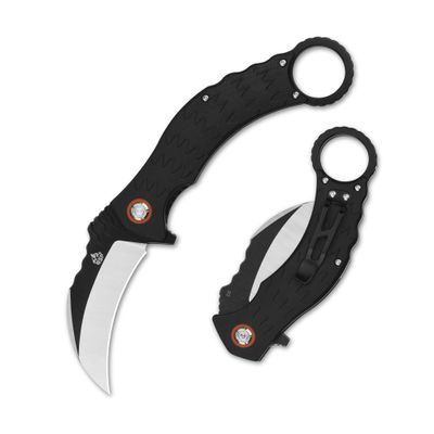 QSP Eagle Folding Pocket Knife, 3.12" D2 Black Satin Blade EDC Tactical Knife, Black G10 Handle, Liner Lock, Ceramic Ball Bearings, SS Clip