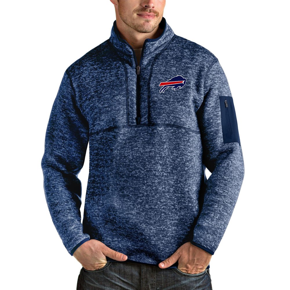 Antigua Men's Heathered Navy Buffalo Bills Fortune Quarter-Zip Pullover Jacket