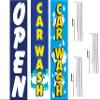 COBB PROMO Open Car Wash Advertising Rectangle Boomer Feather Flags Complete Kits with Three Flag Poles and Three Ground Spikes Blue Yellow view 1