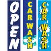 COBB PROMO Open Car Wash Advertising Rectangle Boomer Feather Flags Complete Kits with Three Flag Poles and Three Ground Spikes Blue Yellow view 2