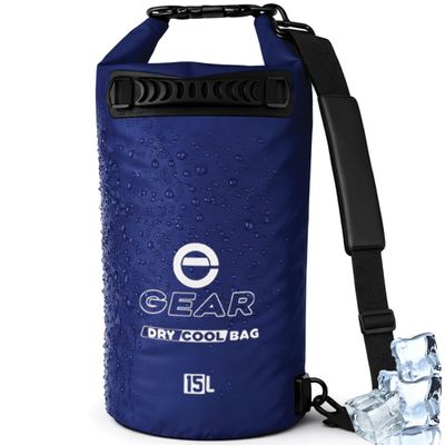 Enthusiast Gear Roll Top Insulated Backpack Cooler Dry Bag Leak Proof, Collapsible, Waterproof Cooler with Padded Shoulder Strap - Perfect for Kayaking Fishing Beach Hiking -15L (Dark Blue)
