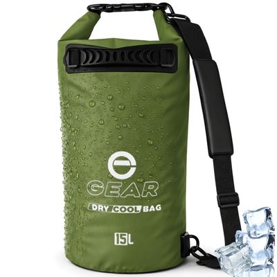 Enthusiast Gear Roll Top Insulated Backpack Cooler Dry Bag Leak Proof, Collapsible, Waterproof Cooler with Padded Shoulder Strap - Perfect for Kayaking Fishing Beach Hiking -15L (Green)