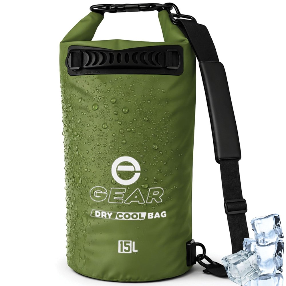 Enthusiast Gear Roll Top Insulated Backpack Cooler Dry Bag Leak Proof, Collapsible, Waterproof Cooler with Padded Shoulder Strap - Perfect for Kayaking Fishing Beach Hiking -15L (Green)