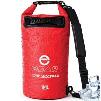 Enthusiast Gear Roll Top Insulated Backpack Cooler Dry Bag Leak Proof, Collapsible, Waterproof Cooler with Padded Shoulder Strap - Perfect for Kayaking Fishing Beach Hiking -15L (Red)