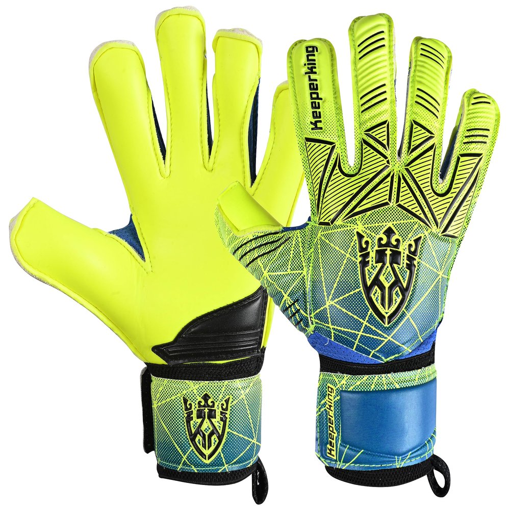 Keeperking Soccer Goalie Goalkeeper Gloves for Kids Boys Youth & Adult,Latex Strong Grip Palms with Removable Finger Spines Protection Children Football Gloves for Training/Match (8, Yellow-FS)