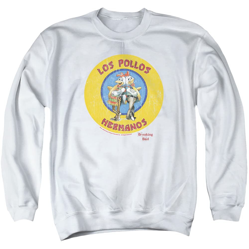 LOGOVISION Breaking Bad Los Pollos Hermanos Unisex Adult Crewneck Sweatshirt,Los Pollos Hermanos White, Large