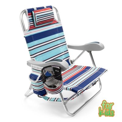 Homevative Kids Folding Backpack Beach Chair with 4 Positions, Carry Handle, Storage Pouch, Cup Holder and Phone Holder, Lightweight