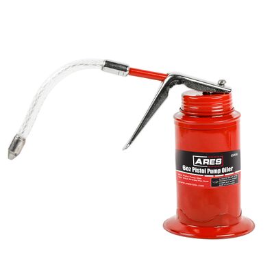 ARES 55008  6oz Red Pistol Grip Oiler Can - Includes Steel Braided Flex Hose  High Pressure Pump