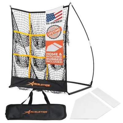ACELETIQS 9 Hole Pitching Net with Strike Zone for Baseball Pitching Target (Standard & 3X Adjustable Heights)  Portable Pitcher Training Equipment, Heavy-Duty Frame [Rubber+Base+U Stakes Included]