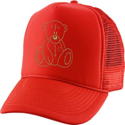 ALLNTRENDS Adult Bear Trucker Hat Heart Embroidered Baseball Cap Adjustable Snapback Cute Hats (Red)