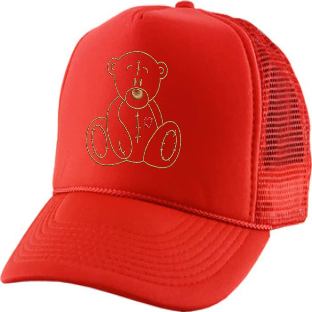 ALLNTRENDS Adult Bear Trucker Hat Heart Embroidered Baseball Cap Adjustable Snapback Cute Hats (Red)