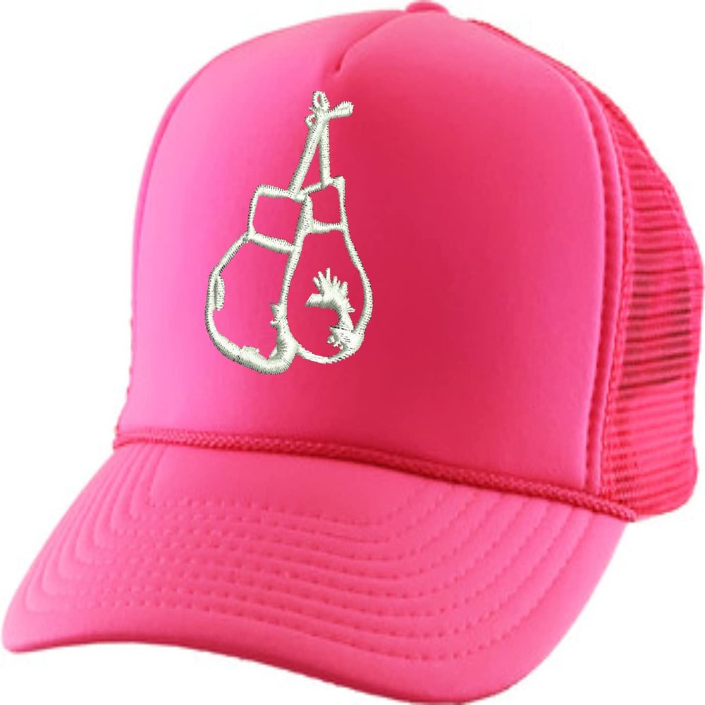 ALLNTRENDS Adult Trucker Hat Boxing Gloves Embroidered Baseball Cap Adjustable Snapback Gym Hats (Neon Pink)