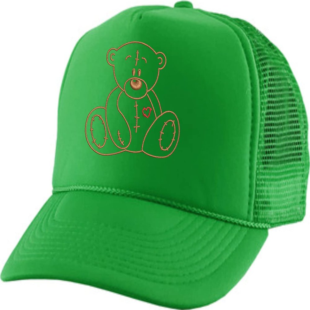 ALLNTRENDS Adult Bear Trucker Hat Heart Embroidered Baseball Cap Adjustable Snapback Cute Hats (Kelly Green)