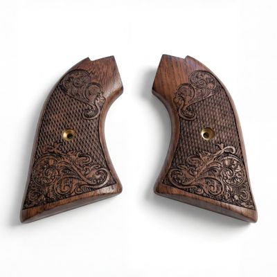 Premium Gun Grips Compatible Replacement Heritage Arms Rough Rider Carved Scroll Rosewood Grips Gold Rush Model .22 & .22 mag