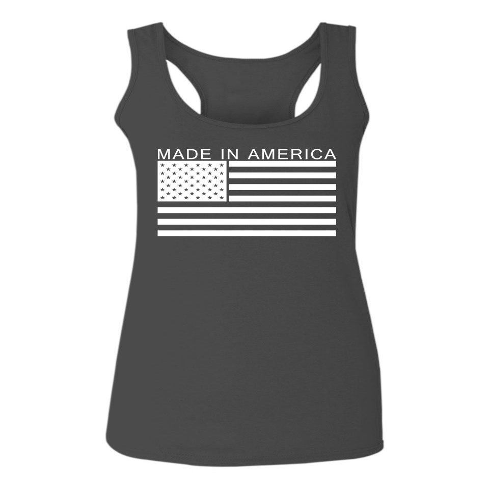 0010. Patriotic American Proud Made in USA United States America Flag Military Patriotic Style Women's Tank Top Racerback (Red, X Small)
