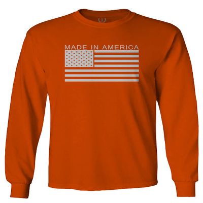 0010. Patriotic American Proud Made in USA United States America Flag Military Patriotic Style Men's Long Sleeve t Shirt (Orange Medium)