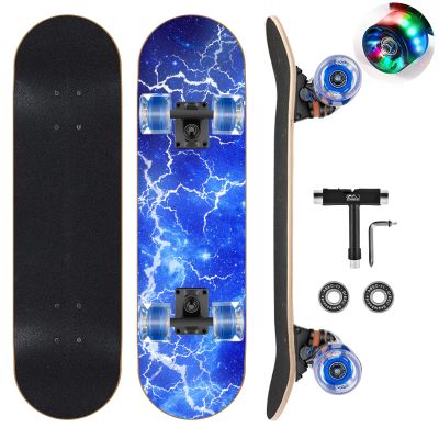 GIEEU Skateboards with Colorful Flashing Wheels for Beginners,Kids,Teens,Adults,31 x 8 Inch Complete Standard Skate Boards 9 Layer Canadian Maple Deck Concave Skateboard