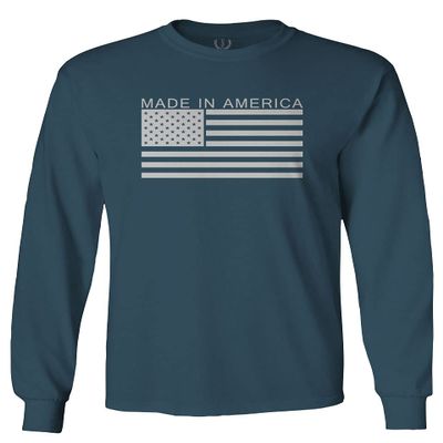 0010. Patriotic American Proud Made in USA United States America Flag Military Patriotic Style Men's Long Sleeve t Shirt (Indigo Blue Medium)