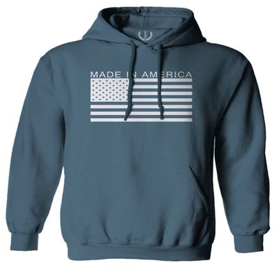 0010. Patriotic American Proud Made in USA United States America Flag Military Patriotic Style Sweatshirt Pullover Hoodie (Indigo Blue, Medium)